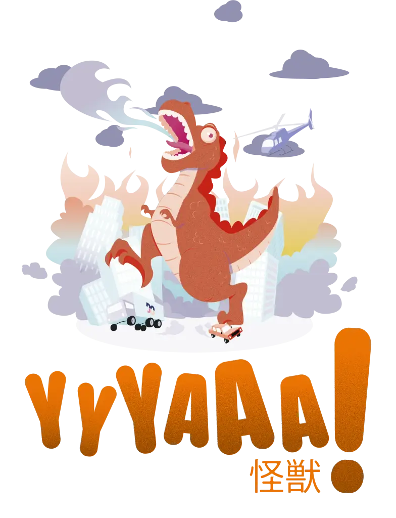 illustration vectoriel pour un design textile d'un Kaiju détruisant une ville fictive