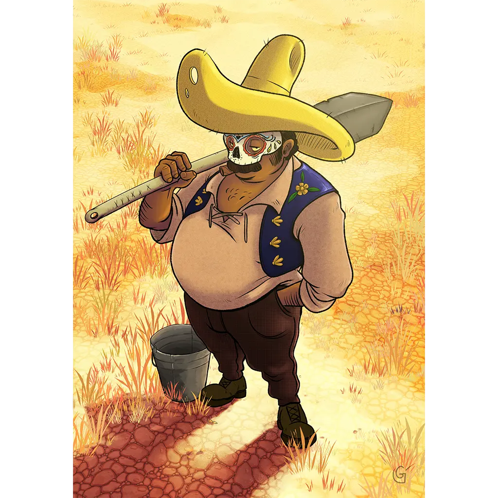 Illustration Campesino pour le jeu de carte Calavera, dessin de monsieurju illustrateur et graphiste à Poitiers